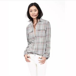 Soft-Wash Open Plaid Boyfriend Shirt